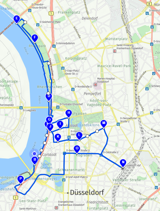 Beispielroute für Fahrradwerbung in Düsseldorf